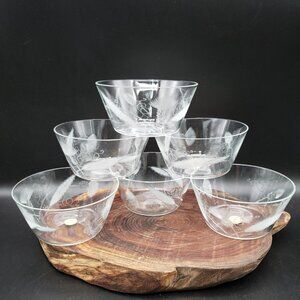 PASCO Bavaria German Etched Crystal Dessert Bowls Thistle Scroll Set of 6 VTG
